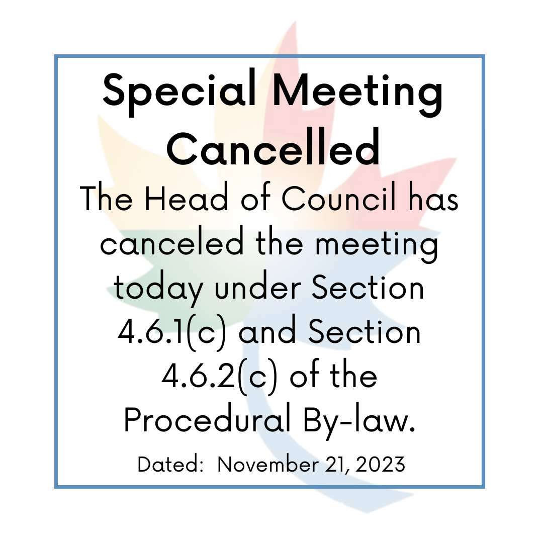 Special Meeting Cancelled